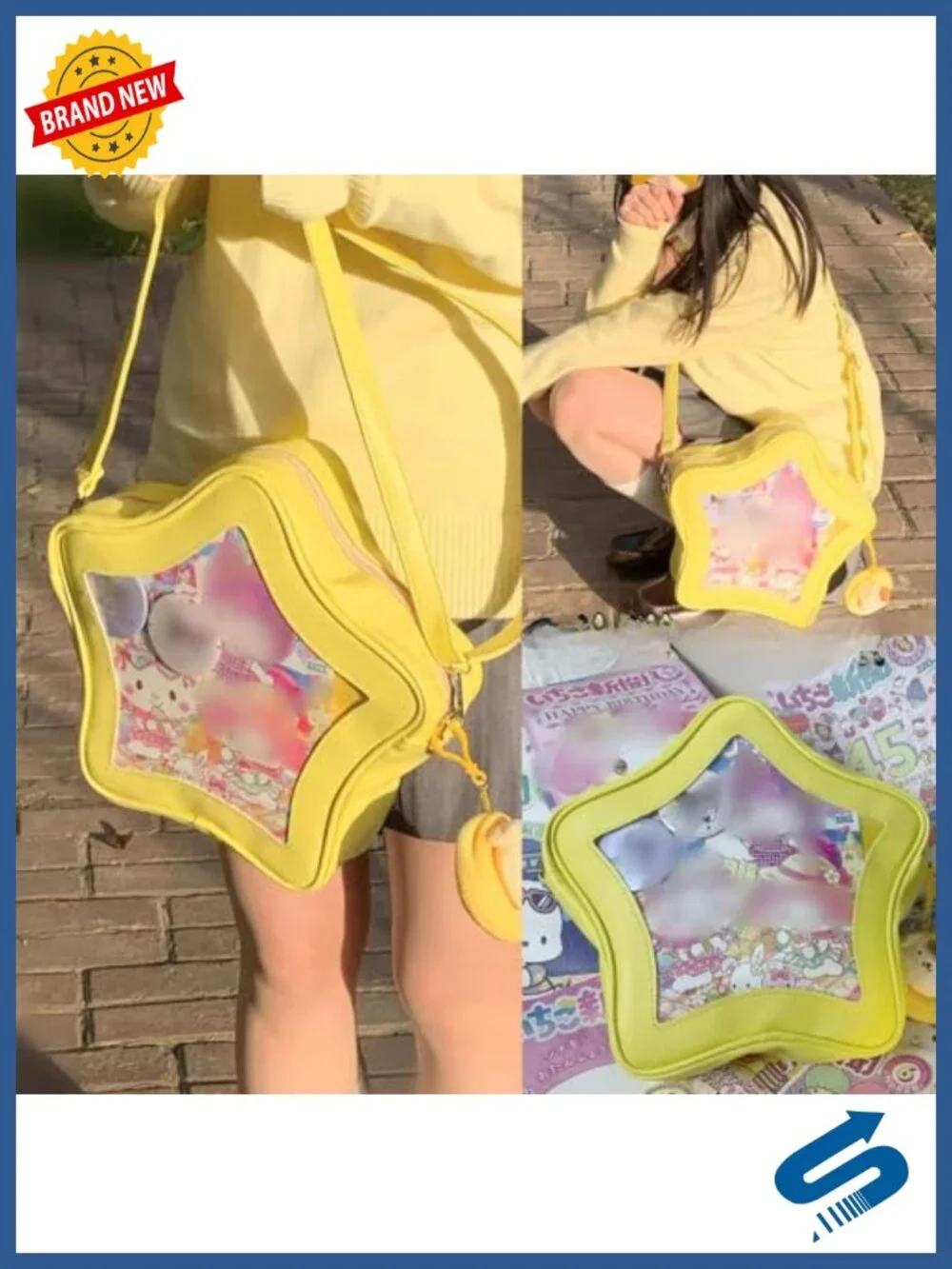 Star Shape Ita Bag PU Leather Crossbody Backpack Y2K Display Bag